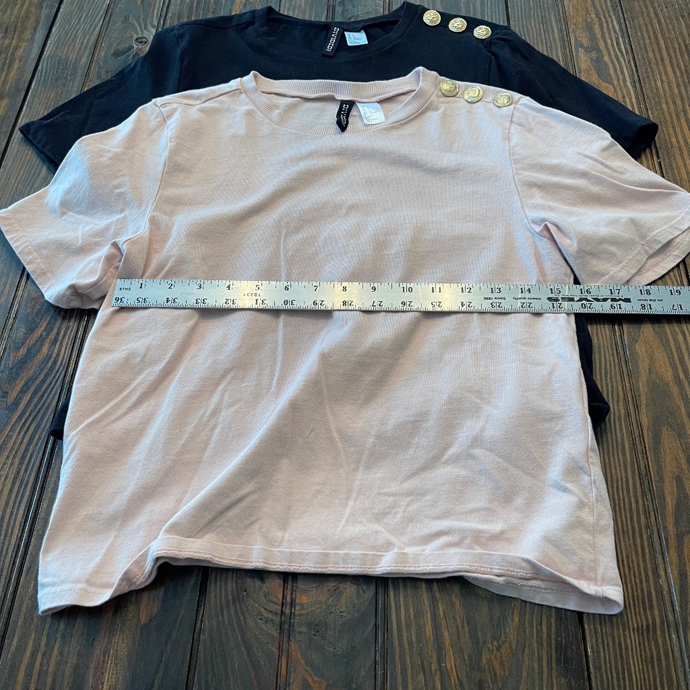 Set of 2 H&M Gold Button Crew 100% Cotton T-shirts